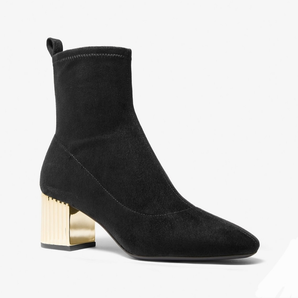 MICHAEL Michael Kors Porter Faux Suede Ankle Boot In Black/gold Size 6.5